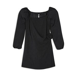 Aqua Girls' Rosette Faux Wrap Dress - Black - Size M (9-10)